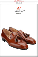 Piergitar Patinated Calf Leather Iconic Dandelion Loafers With Tassels Featuring Metal Spikes CL Brand Same Model Men Moccasins