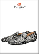 Piergitar Handmade Paisley Pattern Bling Men Velvet Shoes For Party And Wedding Superglamourous Brand Same Model Slip-On Loafers