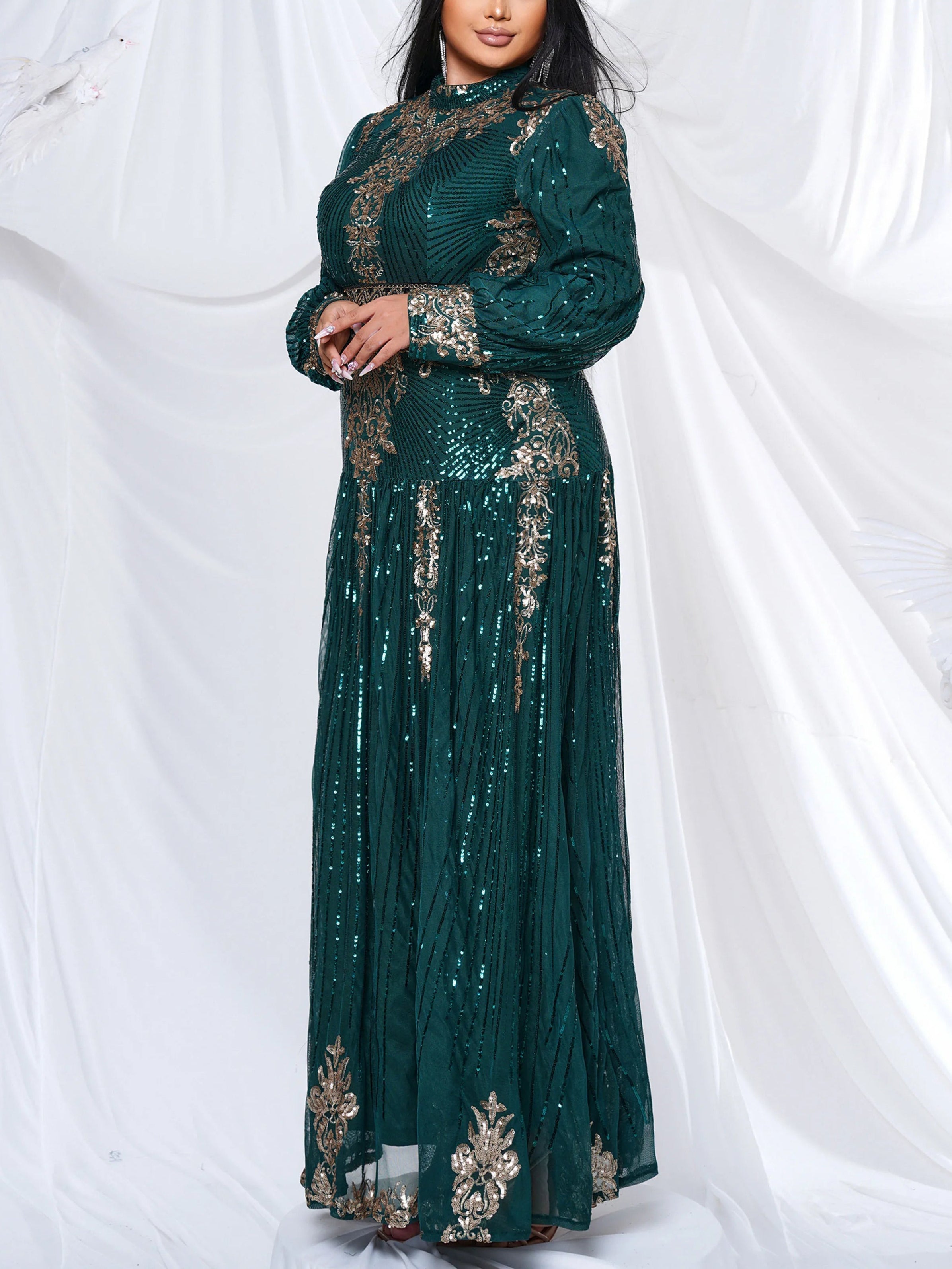 Women's Plus size Sequins High Neck Dress