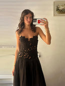 Women's Sleeveless High Waist Pleated Hollow Lace Dress