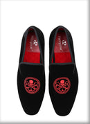 New Style Black Velvet Moccasins Embroidered Skull Design Slip-On Smoking Shoes for Men