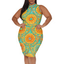 High-Neck Boho Floral Women's Bodycon Mini Dress 2025 New Arrival Summer Dress XL-6XL