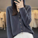 First Line 100% Merino Wool Knitted Cardigan Women's Autumn And Winter Hoodie Loose Sweater Fashionable Versatile Coat Top YC014