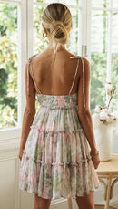 Spaghetti Strap Flower Chiffon Mini Dress