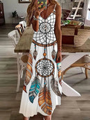 Women's Long Spaghetti Strap Tribal Pattern Dress