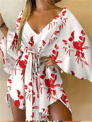 Women Ruffle Flowers Print Sundress