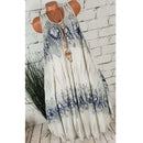 Elegant Floral Printed Lace Stitching O-Neck Sleeveless Women Summer Loose Tank Dress 2024