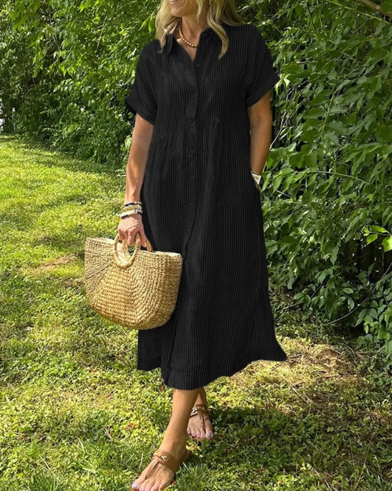 Plus size women's summer casual fashion striped loose short-sleeved shirt and plus size dress plus size women's clothing