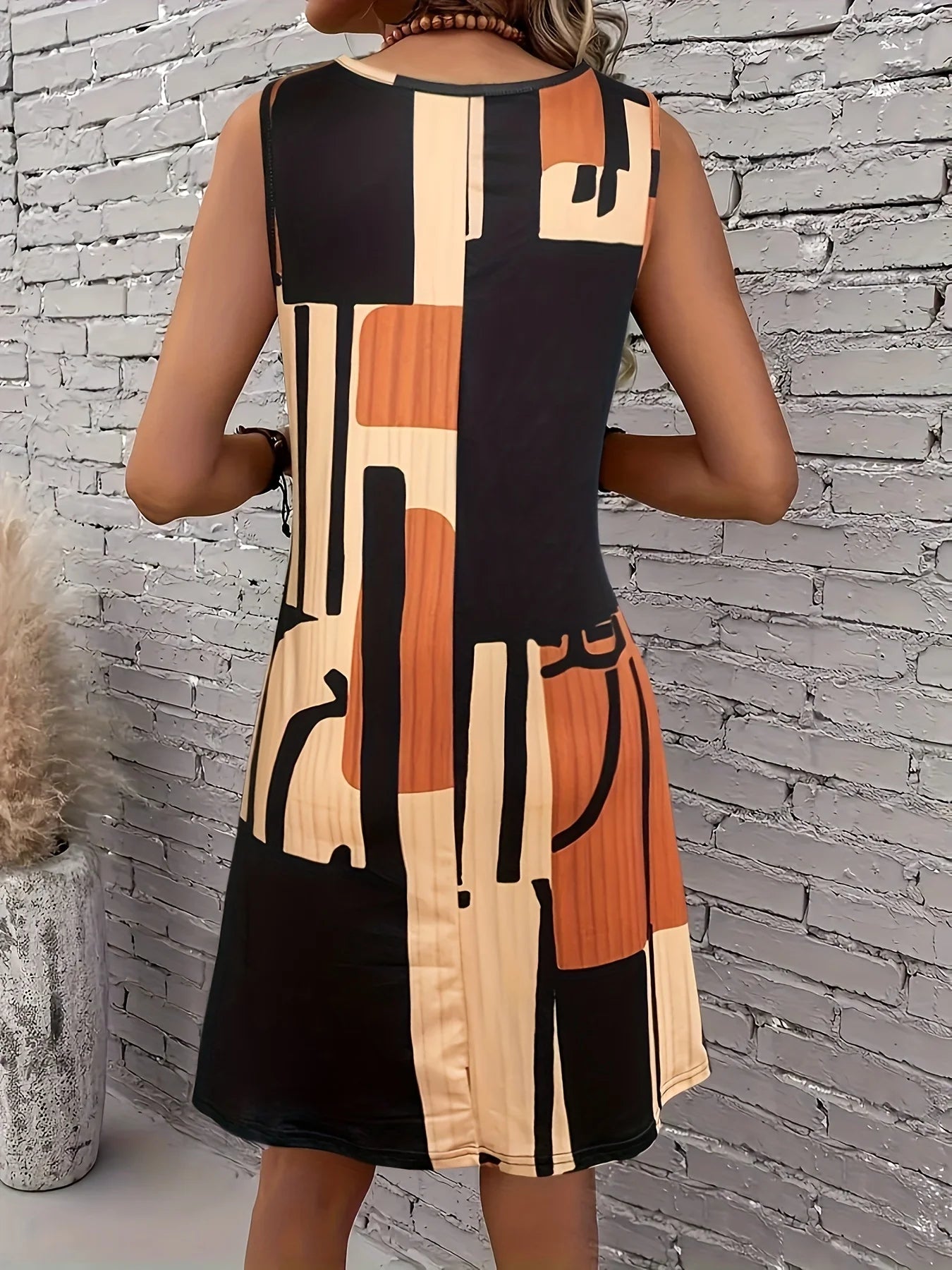 Women Bohemia Midi Dresses, Spring&Summer Women’s Geometric Pattern Sleeveless dress