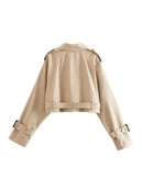 Women Fashion Belt Cropped Trench Spring Jacket