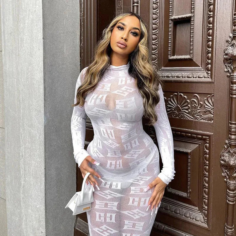 Women's Sexy Long Sleeves Dresses Black White Dresses Party Night Club Clothing
