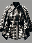 Houndstooth Pattern Women'S Jacket Asymmetrical Cape Sleeves Fashionable Harajuku Street Style Zipper Loose Jacket