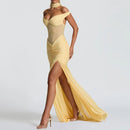 V-Neck Off Shoulder High Side Split Dress