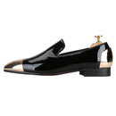 Piergitar Black/White Patent Leather Slip-On Slippers For Party Customised Front And Rear Metal Buckles Handmade Men's Loafers