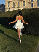 Elegant 3d Bow Backless White Mini Dress Women Fashion Sling A-line Pleated Vestidos  Spring Summer Lady Party Evening Gown