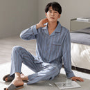 2024 Winter Cotton Men Blue Stripe Sleepwear