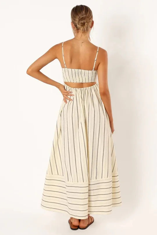Spring And Summer Striped Vest Backless Large Swing New Dress For Women, Collarless And Sleeveless Oversized Swing Dress