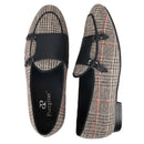 Piergitar 2024 Summer Style Plaid Cotton Men's Loafers Handmade Stitching Metal Buckle Monk Slippers Breathable Leather Insole