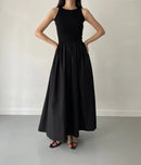 Simple Elegant Long Black Dresses For Woman Round Neck Sleeveless Low Waist