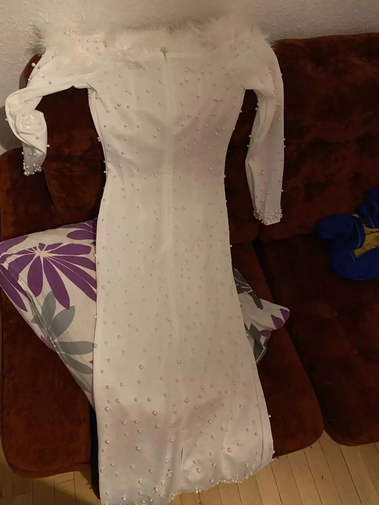 Women's Long White Pearls Dress