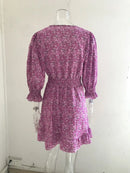 New Mid length Dress Waist Pullover Bohemian Printed Short Sleeve Fragmented Flower Dress