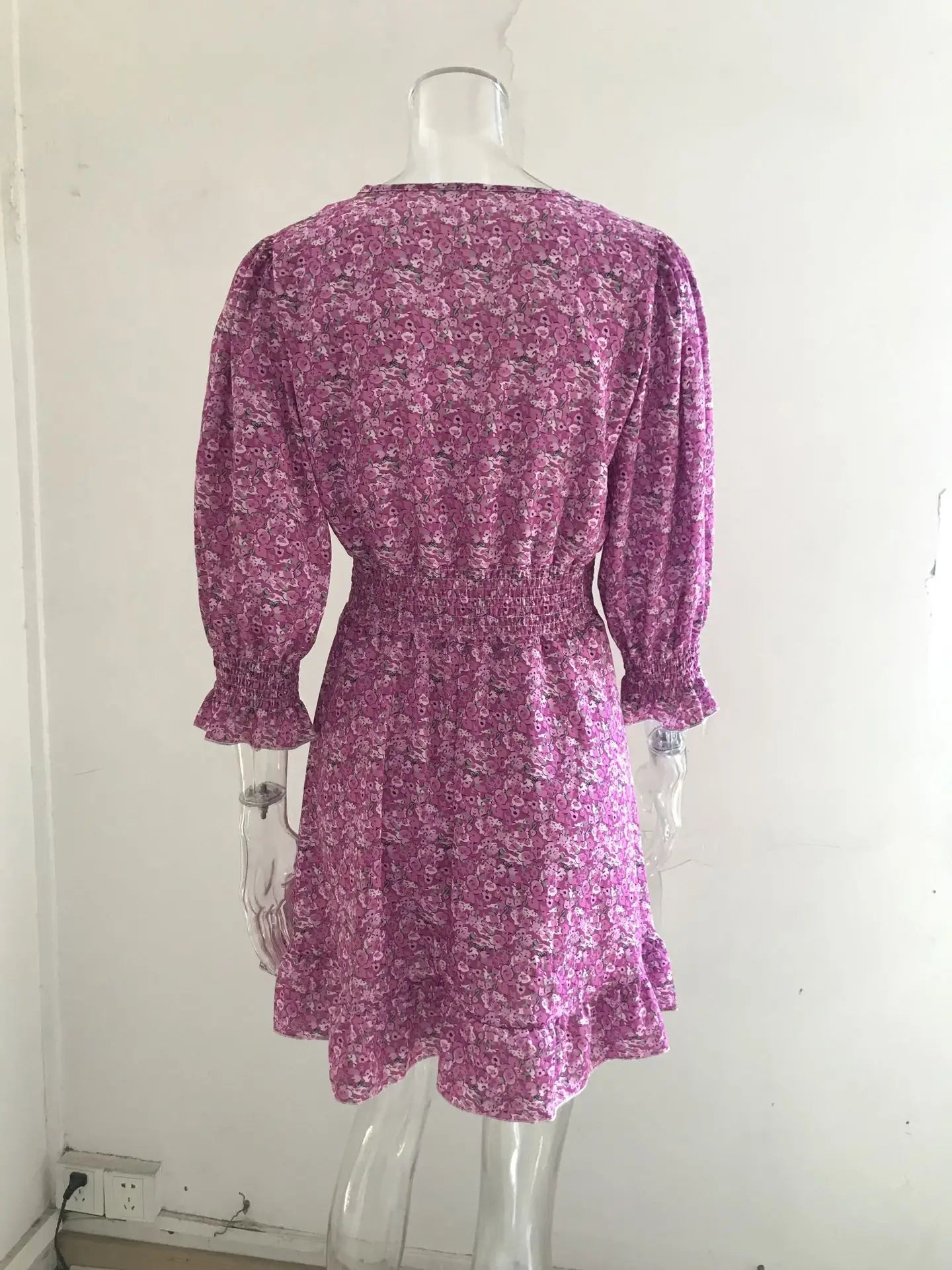 New Mid length Dress Waist Pullover Bohemian Printed Short Sleeve Fragmented Flower Dress