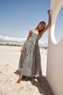2025 Women's Summer Style Striped Rubber Elastic Sexy Big Swing Bag Suspender Dress Club Clothing Vestidos