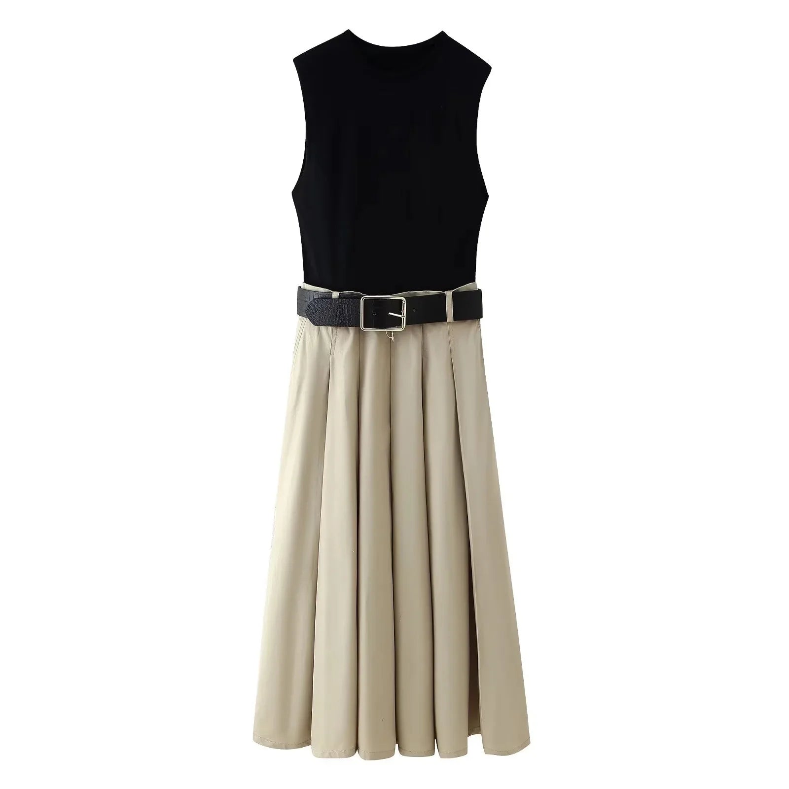 2025 Women Dresses Belt Pleated Mini Dress