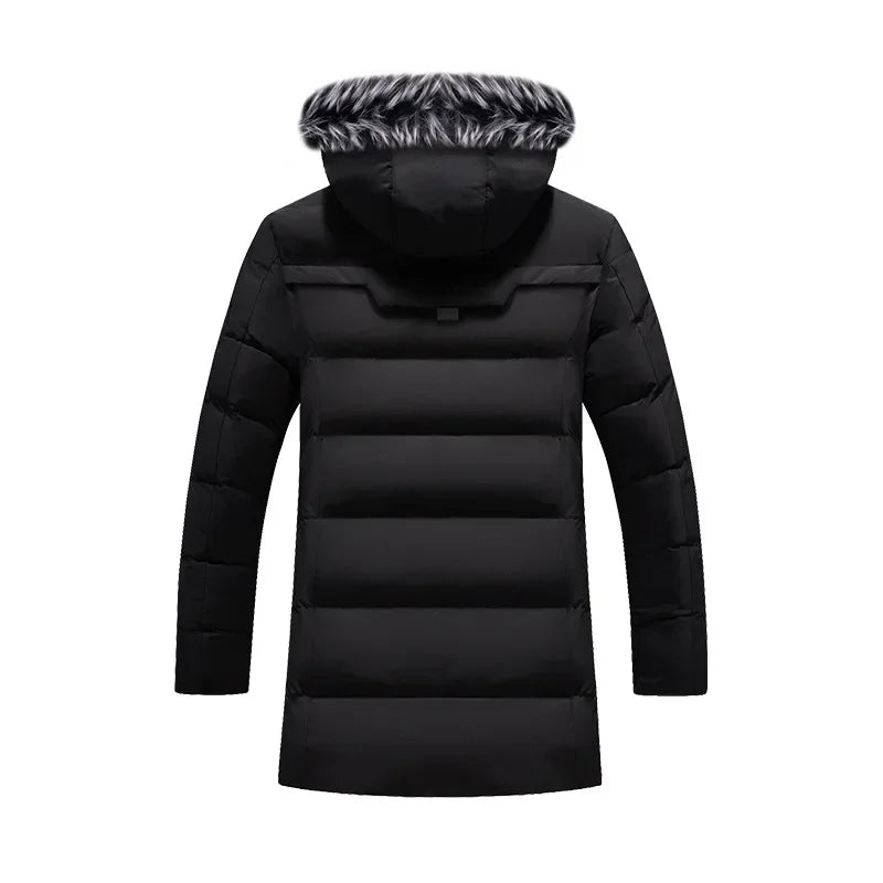 Male Solid Cotton Outwear Coats Men's Thick Fleece Winter Jacket Fashion Fur Hooded