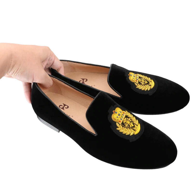 Summer New Model Imported From India British Royal Style Patch Embroidery Men Velvet Shoes Handmade Slip-On Loafers