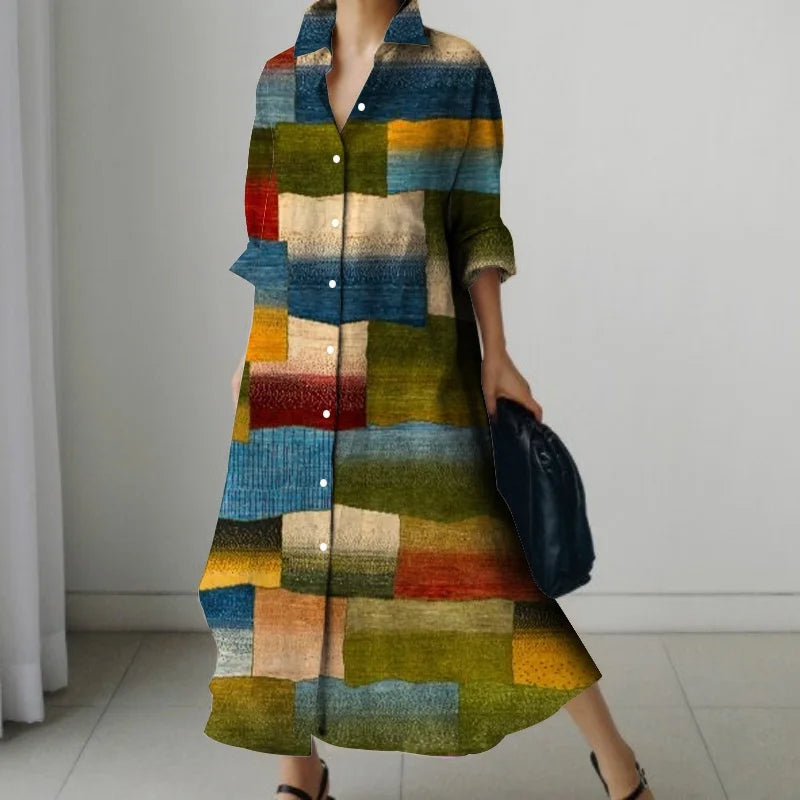 Women's Retro Print Long-sleeved Dress
