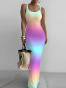 Gradient Printed Long Dress Summer New Women's Fashionable Printed Sexy Sleeveless Suspender Slim Fit Hip Hugging Long Dress