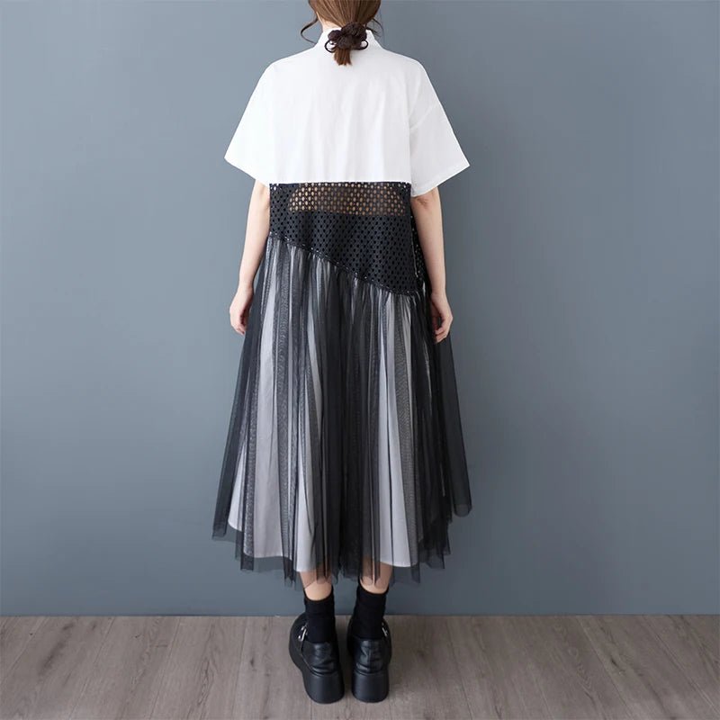 Stripe Print Mid Length Buttoned Midi Dress