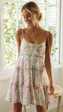 Spaghetti Strap Flower Chiffon Mini Dress