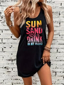 Women's Summer Sleeveless Tank Top Dress Sexy Women's summer loose sleeveless short mini dress with black print