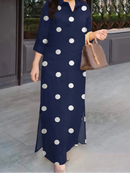 Polka Dot Plus Size Summer Sundress  Neck 3/4 Sleeve Baggy