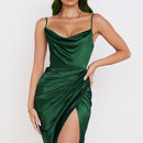 Satin Drawstring Spaghetti Strap Backless Dresses