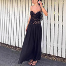 Women's Sleeveless High Waist Pleated Hollow Lace Dress