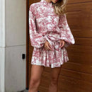 Elegant Fashion Long Sleeve Printed Dress Independent Station New Women's Clothing Line Tie Waist Chinese Style Print Dress
