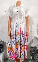 2023 Summer New Casual Commuting Women's Dress Fashion Elegant Commuting Floral Print Ruched Buttoned Shirt Dress Ottd