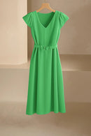 2024 Spring Summer Women's V-Neck Midi Dress Soft Stretch Office Casual Chic Solid Color No Belt Included