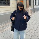 Stand Collar Women Winter Woolen Coats 2025 Spring Single Breasted Loose Female Long Sleeve Jacket Office Lady Street Short Coat