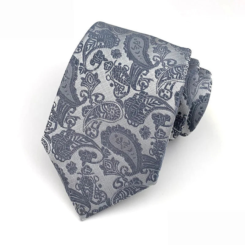 Fashion 8CM Mens Necktie Silver Light Grey Color Stripes Floral Plaid Ties For Man Groom Neck Tie For Business Wedding Party