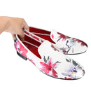 Piergitar White Color Fabric Of China Oil Painting Style Men's Loafers For Fashion Party And Wedding Handmade Slip-On Flats