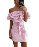 Women's Off Shoulders Ruffled Sleeves Dress