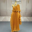 Miyake Dress2025 New Miyake Pleated Lotus Leaf Dense Edge Design Slanted Shoulder Single Sleeve Dress Women