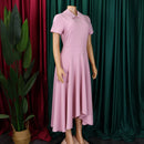 Women's Pleated Short Sleeves length Gown