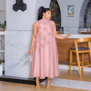Women Sleeveless Loose 3D Flower O-neck Dress 2025 Summer Bodycon African Street Midi Maxi