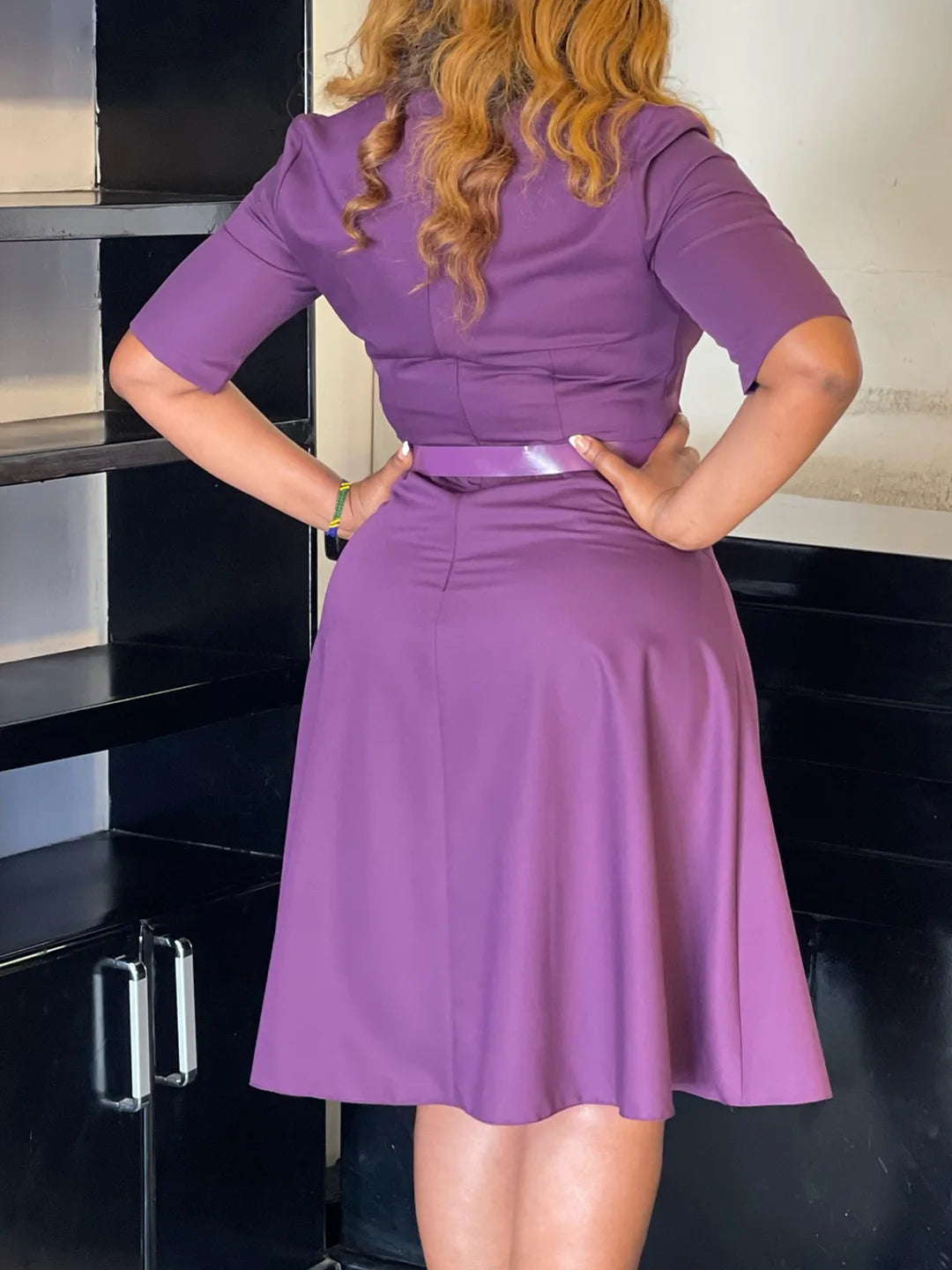 Plus-size women's 2025 autumn fashion elegant temperament solid color five-quarter sleeve dress