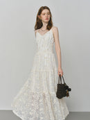 French Heavy Embroidery Floral Layered Strap Autumn Women Dresses